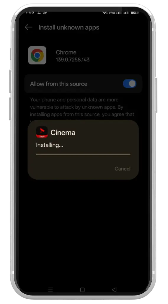 instalando cinema APK